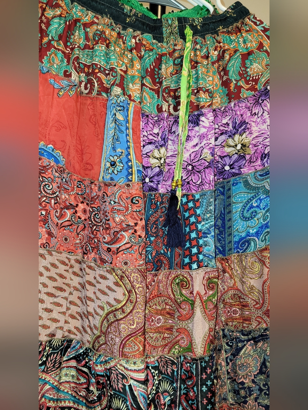 White Waves Bohemian Patchwork Maxi Skirt - Multicolor FREE SIZE - Picture 2 of 5